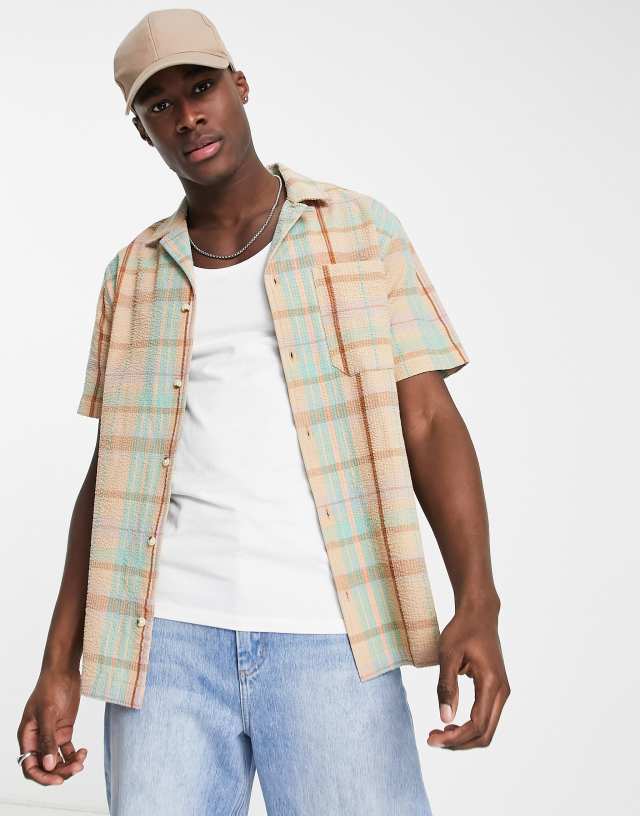 Topman revere textured shirt in check