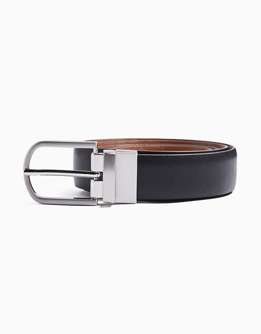 Topman reversible belt in black and tan