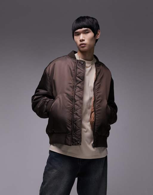 Topman reversible MA1 bomber jacket in brown