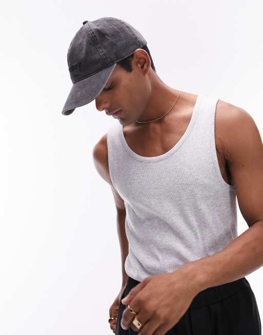 Topman rib singlet in light grey marl