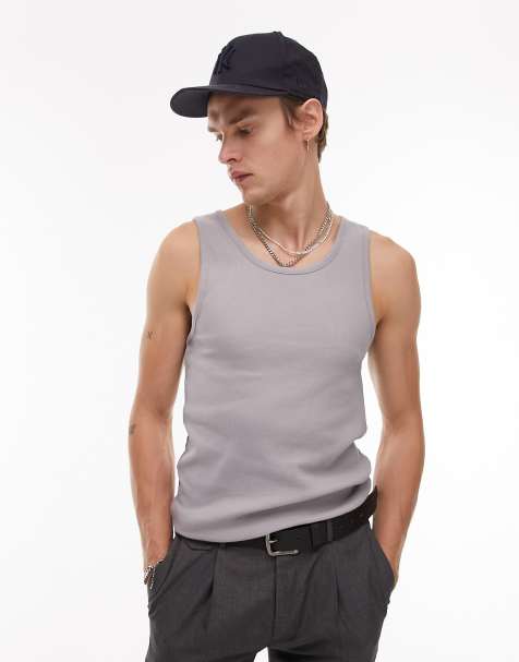 Topman knitted sheer tank top with stripe in white