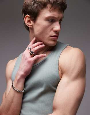 Topman Rib Tank Top In Green