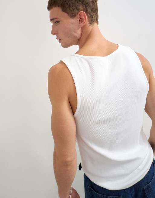 Topman rib tank top in white, 4 of 5