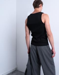 Model wearing Rib vest in black