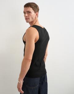 Model wearing Rib vest in black