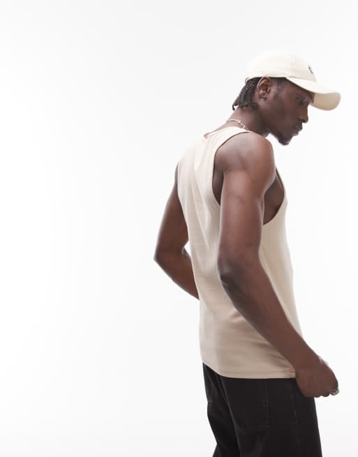 Topman ribbed tank top in stone