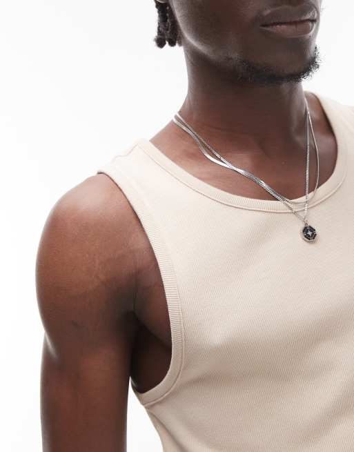 Topman ribbed tank top in stone