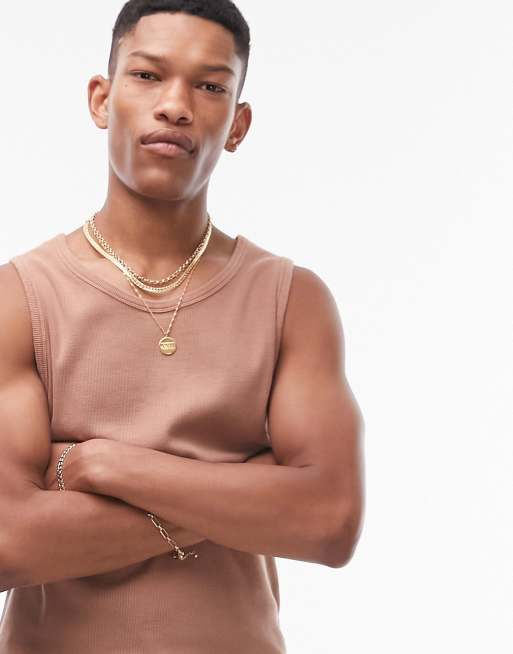 Topman rib vest in washed rust