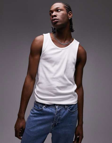 Mens plain white on sale vests