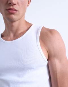 Model wearing Rib vest in white