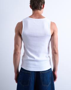 Model wearing Rib vest in white
