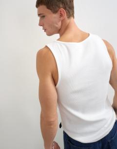 Model wearing Rib vest in white