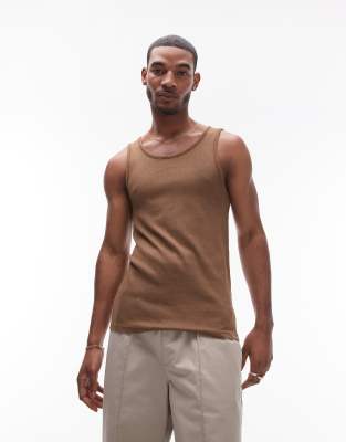 Topman Ribbed Tank Top In Brown