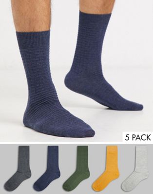 Topman - ribstrikket sokker i 5 pakke i flere farver-Multifarvet
