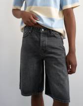 Topman rigid baggy denim short in washed black