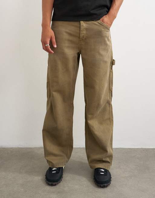 Topman rigid baggy fit carpenter jeans in lichtbruin, 2 van 5