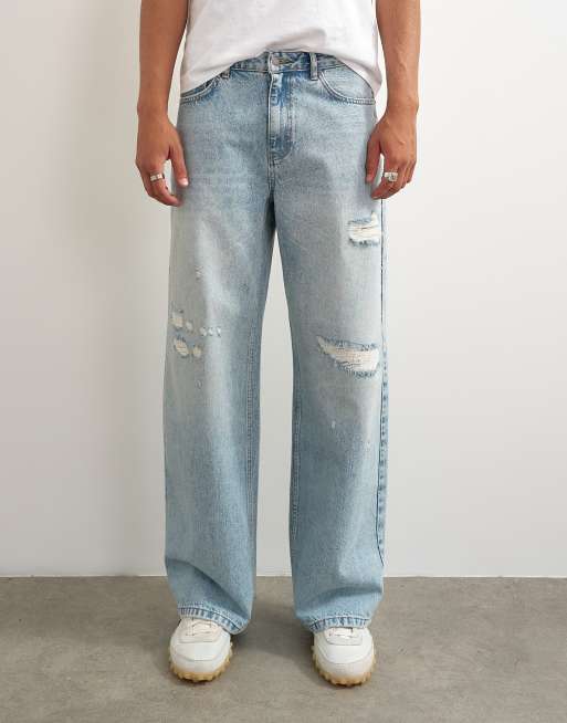 Topman rigid baggy fit distressed jean in light wash, 2 of 5