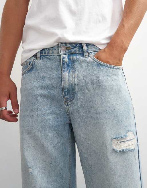 Topman rigid baggy fit distressed jeans in light wash, 3 of 5
