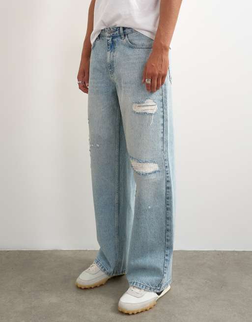 Topman rigid baggy fit distressed jeans in light wash, 4 of 5