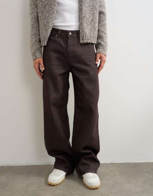 Topman rigid baggy fit jean in raw brown, 4 of 5