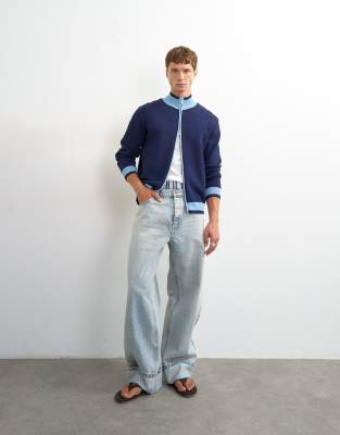Topman Rigid Baggy Fit Jean With Turn-up In Blue
