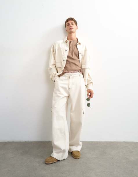 Topman rigid baggy fit jeans met zijzakken in beige - view 1