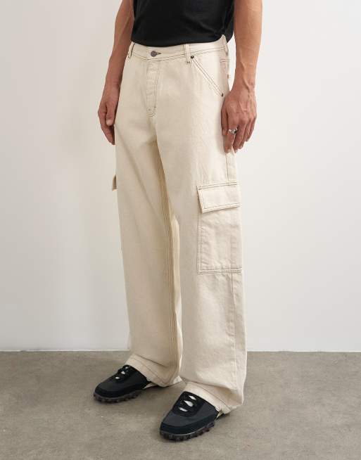 Topman rigid baggy fit jeans met zijzakken in beige, 4 van 7