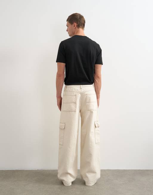 Topman rigid baggy fit jeans met zijzakken in beige, 5 van 7