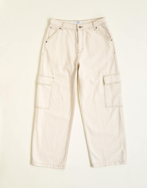 Topman rigid baggy fit jeans met zijzakken in beige, 6 van 7