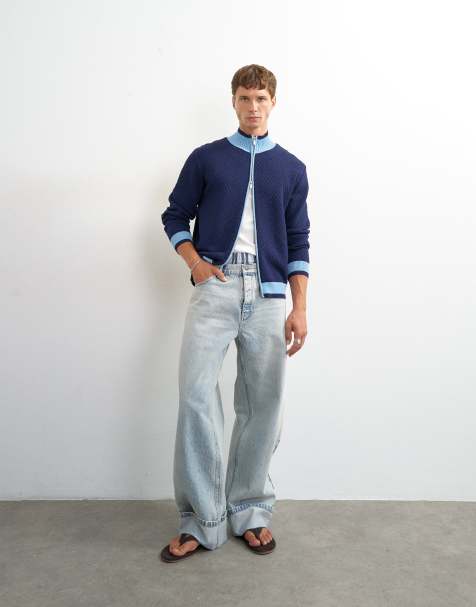 Topman rigid baggy fit jeans with turn-up in light wash - view 1