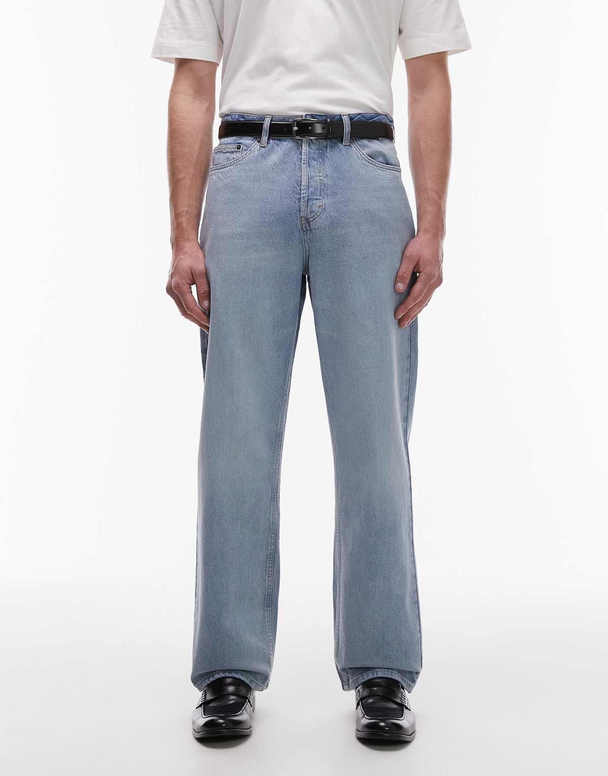 Topman rigid baggy jean in light wash blue