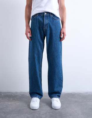Topman Topman rigid baggy jean in mid wash-Blue
