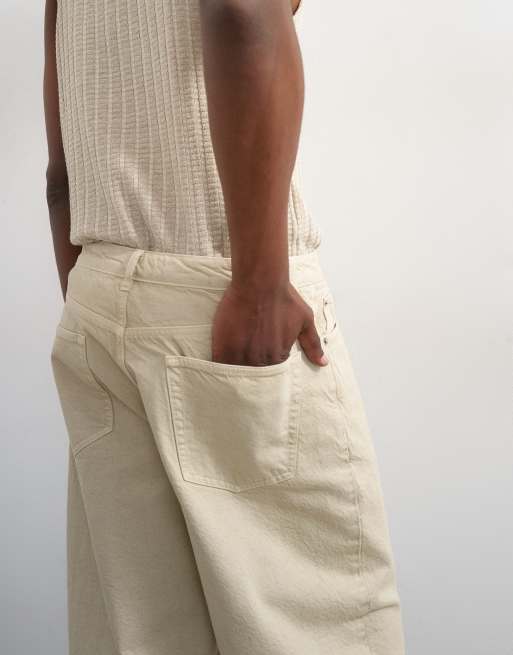 Topman rigid baggy jean in oat, 3 of 5