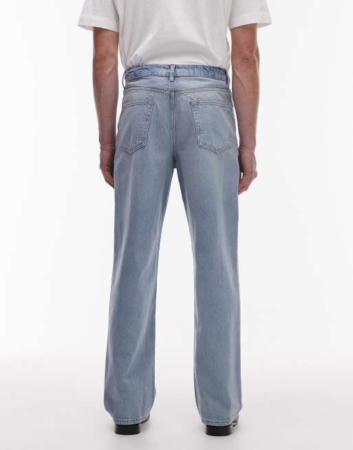 Topman rigid baggy jeans in light wash blue, 2 of 5