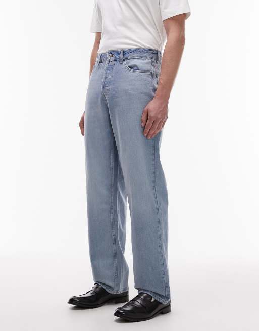 Topman rigid baggy jeans in light wash blue, 3 of 5