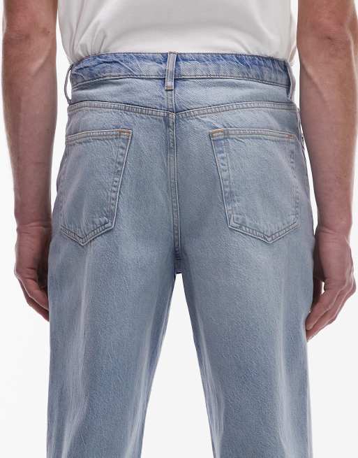 Topman rigid baggy jeans in light wash blue, 4 of 5