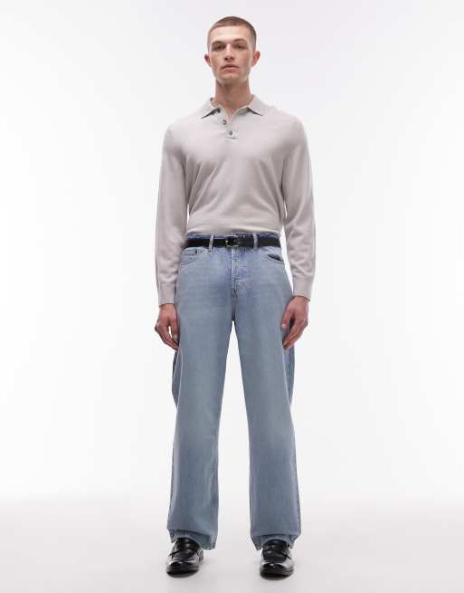 Topman rigid baggy jeans in light wash blue, 5 of 5