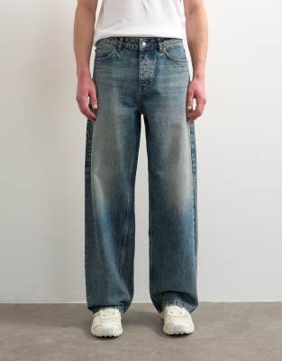 Topman Rigid Baggy Jeans In Blue