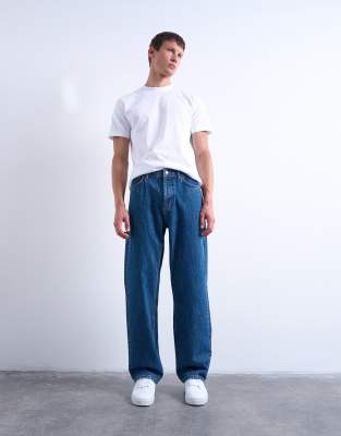 Topman Rigid Baggy Jeans In Blue