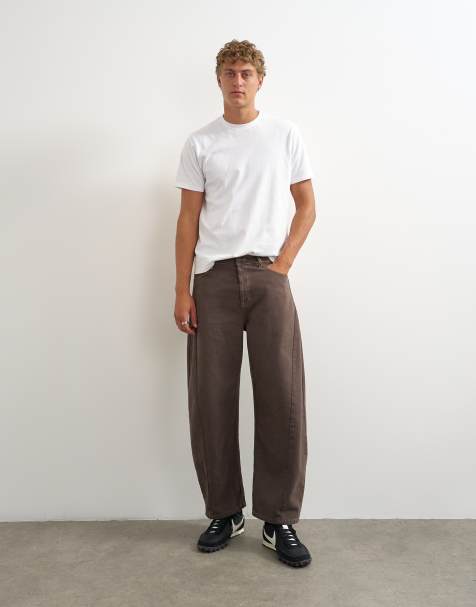Topman rigid barrel fit jean in clean brown - view 1