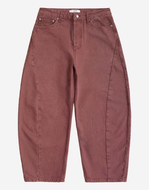Topman rigid barrel fit jean in washed burgundy, 6 of 7