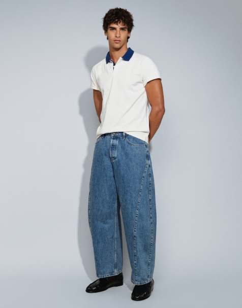 Topman rigid barrel fit jeans i mellanljus tvätt - view 1