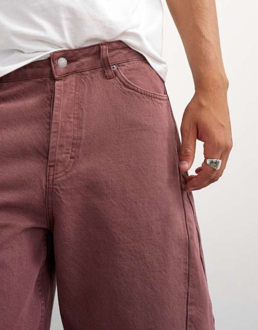 Topman rigid barrel fit-jeans i tvättad burgundy, 3 av 7