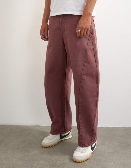 Topman rigid barrel fit-jeans i tvättad burgundy, 4 av 7
