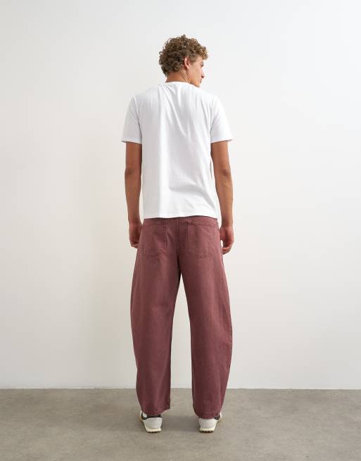 Topman rigid barrel fit-jeans i tvättad burgundy, 5 av 7