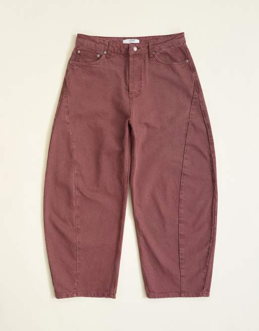 Topman rigid barrel fit-jeans i tvättad burgundy, 6 av 7