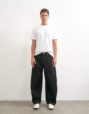Topman Rigid Barrel Fit Jeans In Black