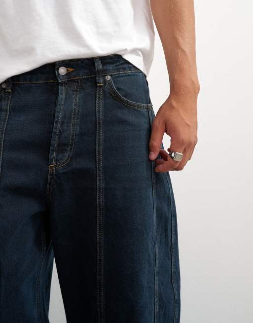 Topman rigid barrel fit panelad jeans i mörk tvätt, 3 av 5