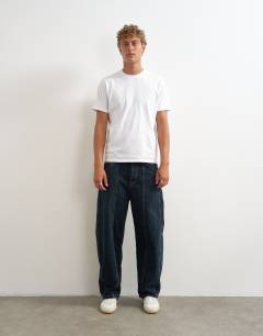 Rigid barrel fit panelled jean in clean dark wash