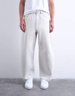 Topman Topman rigid barrel jean in bone-White
